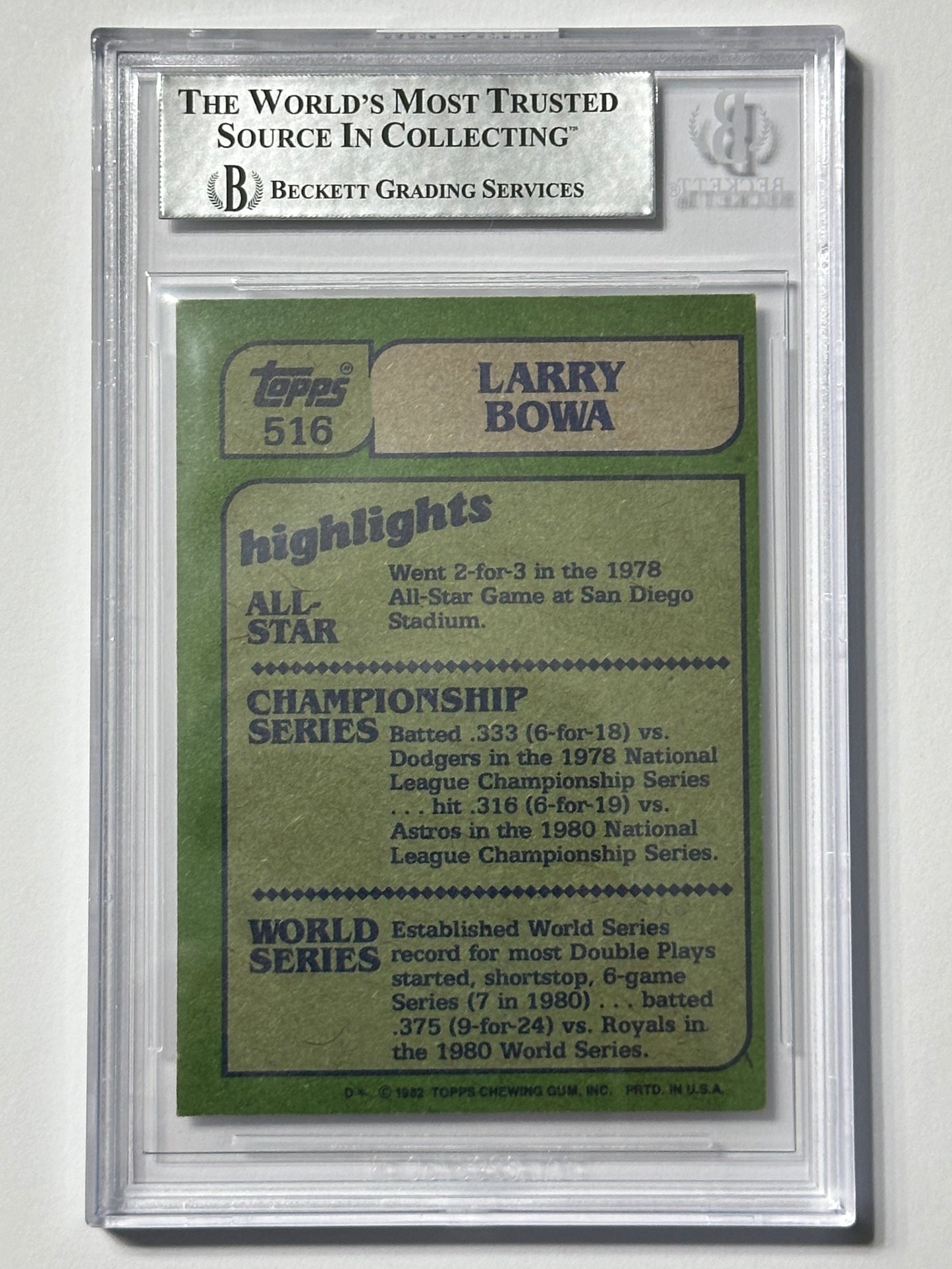 Larry Bowa 1982 Topps IA Phillies Signed Baseball Card - Beckett