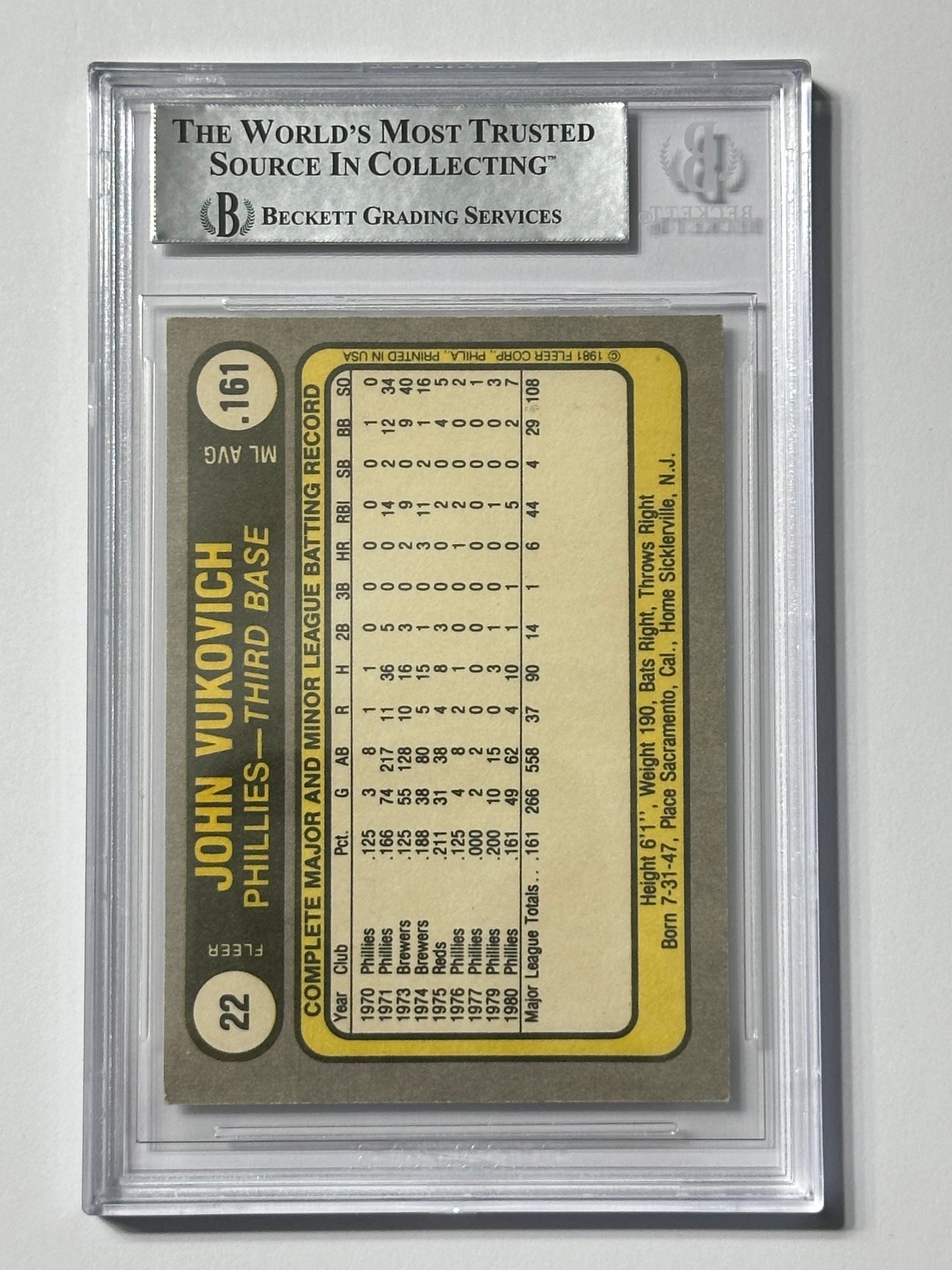 John Vukovich 1981 Fleer Phillies Signed Baseball Card - Beckett
