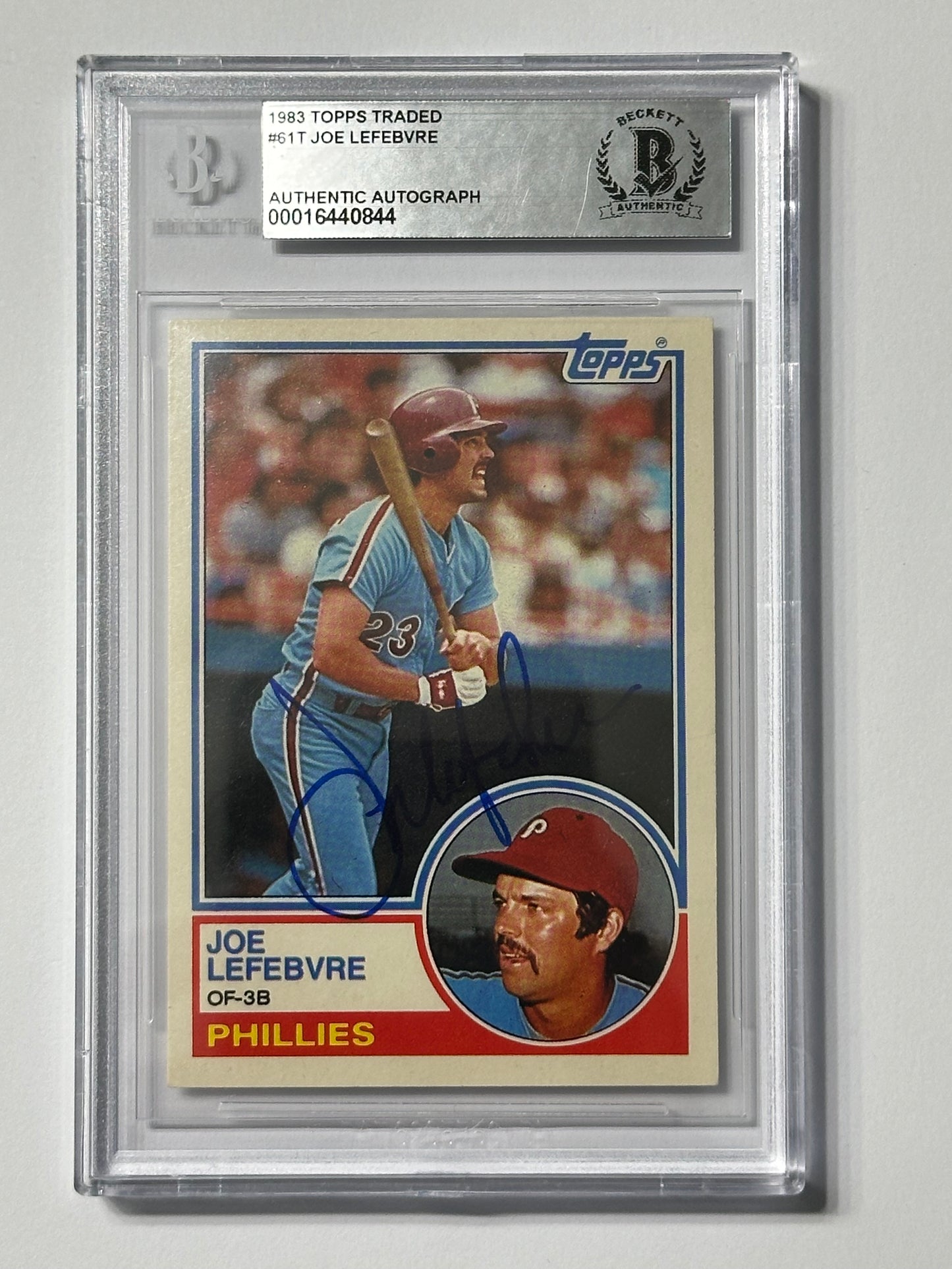 Joe Lefebvre 1983 TT Phillies Signed Baseball Card - Beckett