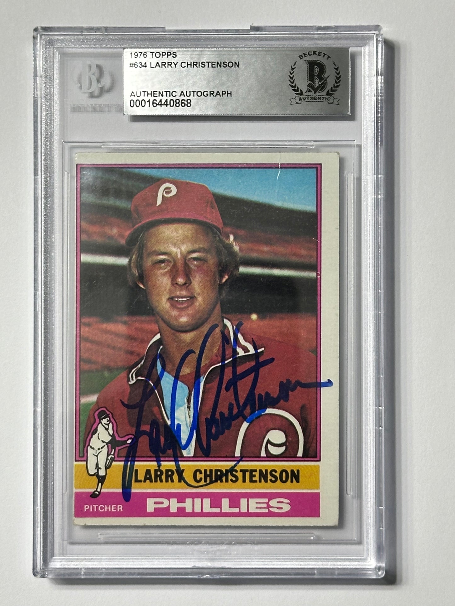 Larry Christenson 1976 Topps Phillies Signed Baseball Card - Beckett