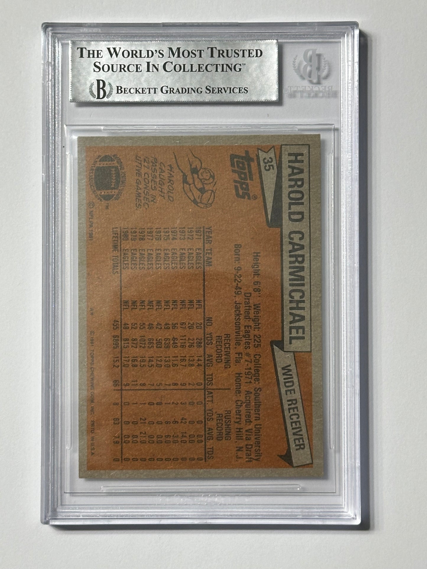 Harold Carmichael 1981 Topps Eagles Signed Football Card - Beckett