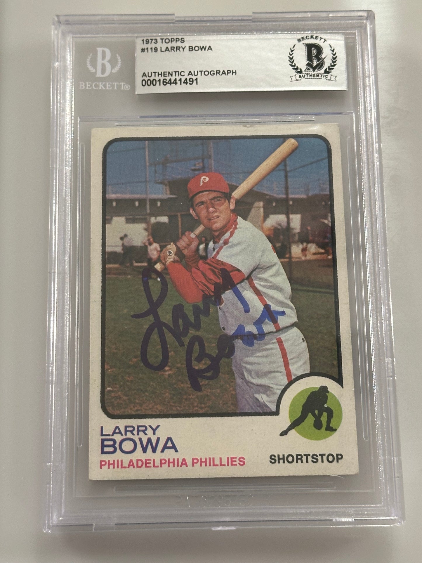 Larry Bowa 1973 Topps Phillies Signed Baseball Card - Beckett