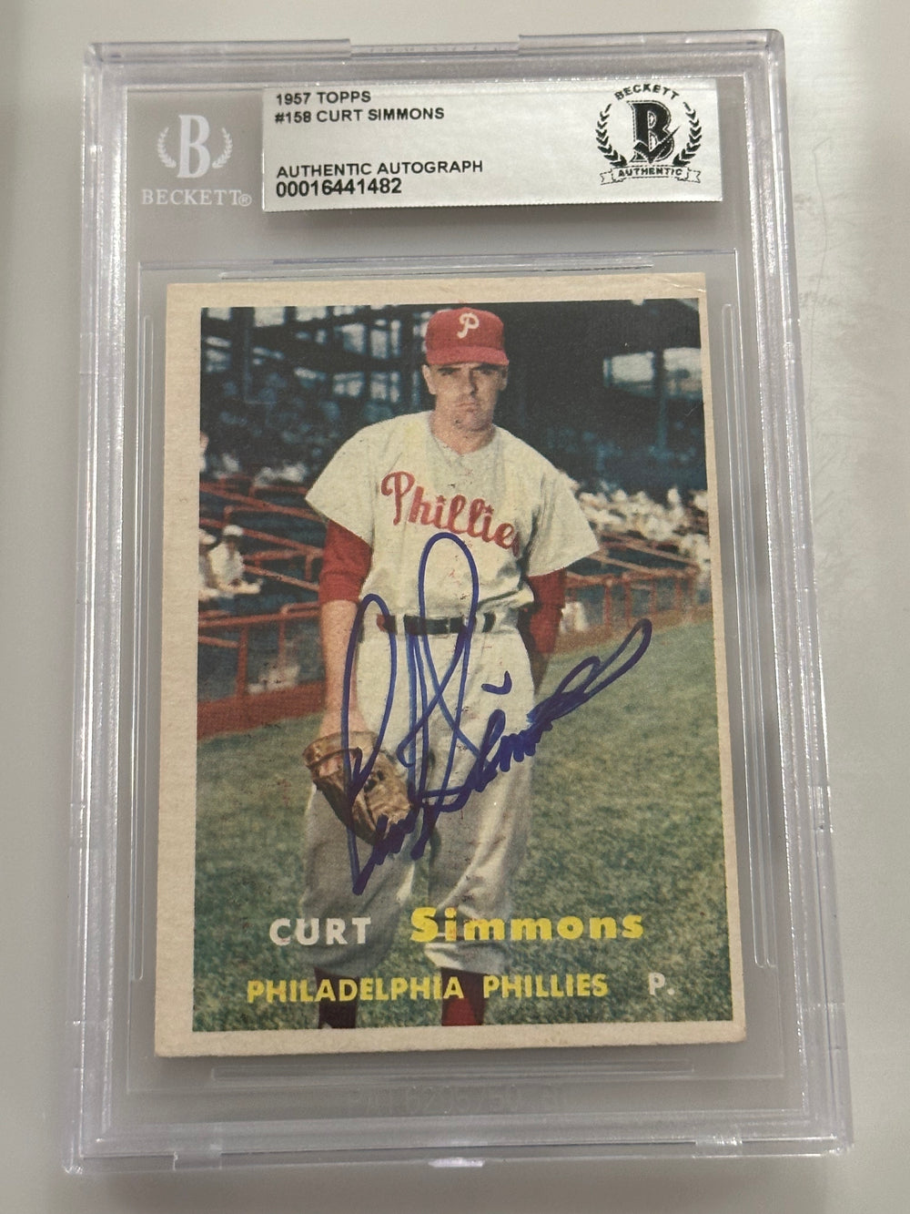 Curt Simmons 1957 Topps Phillies Signed Baseball Card - Beckett