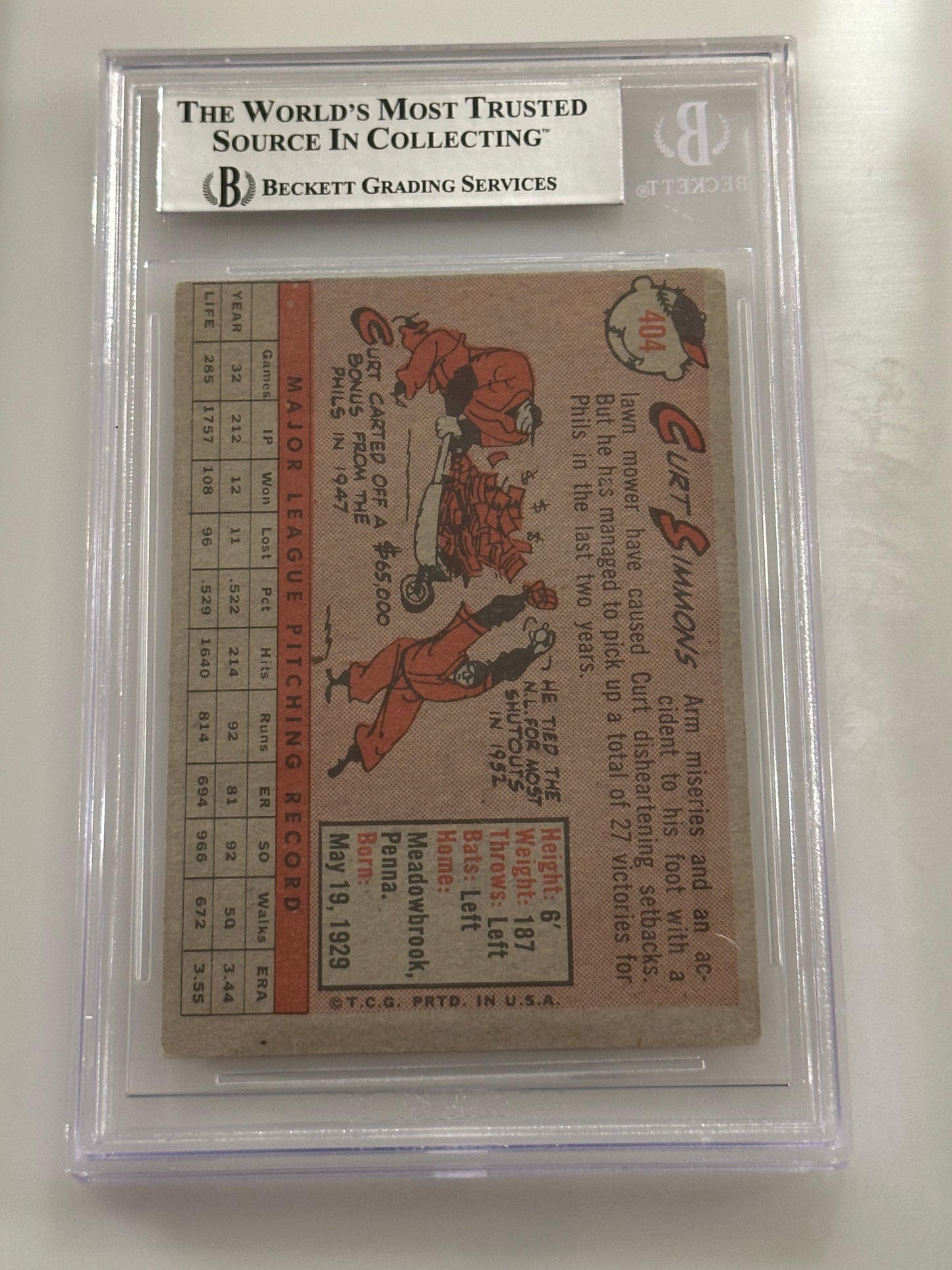 Curt Simmons 1958 Topps Phillies Signed Baseball Card - Beckett