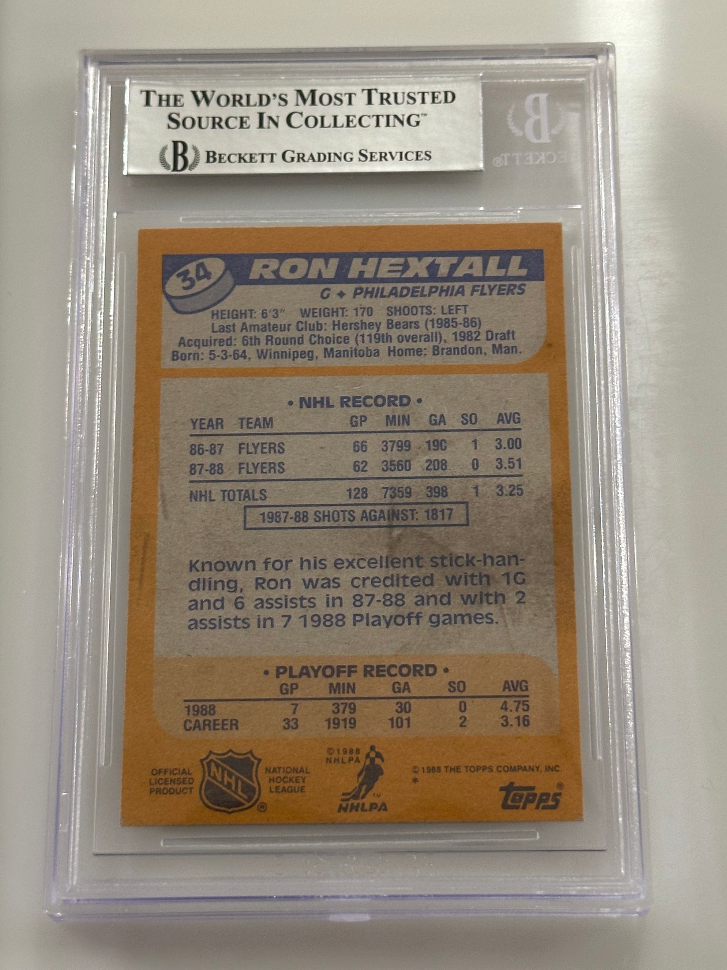 Ron Hextall 1988-89 Topps Flyers Signed Hockey Card - Beckett