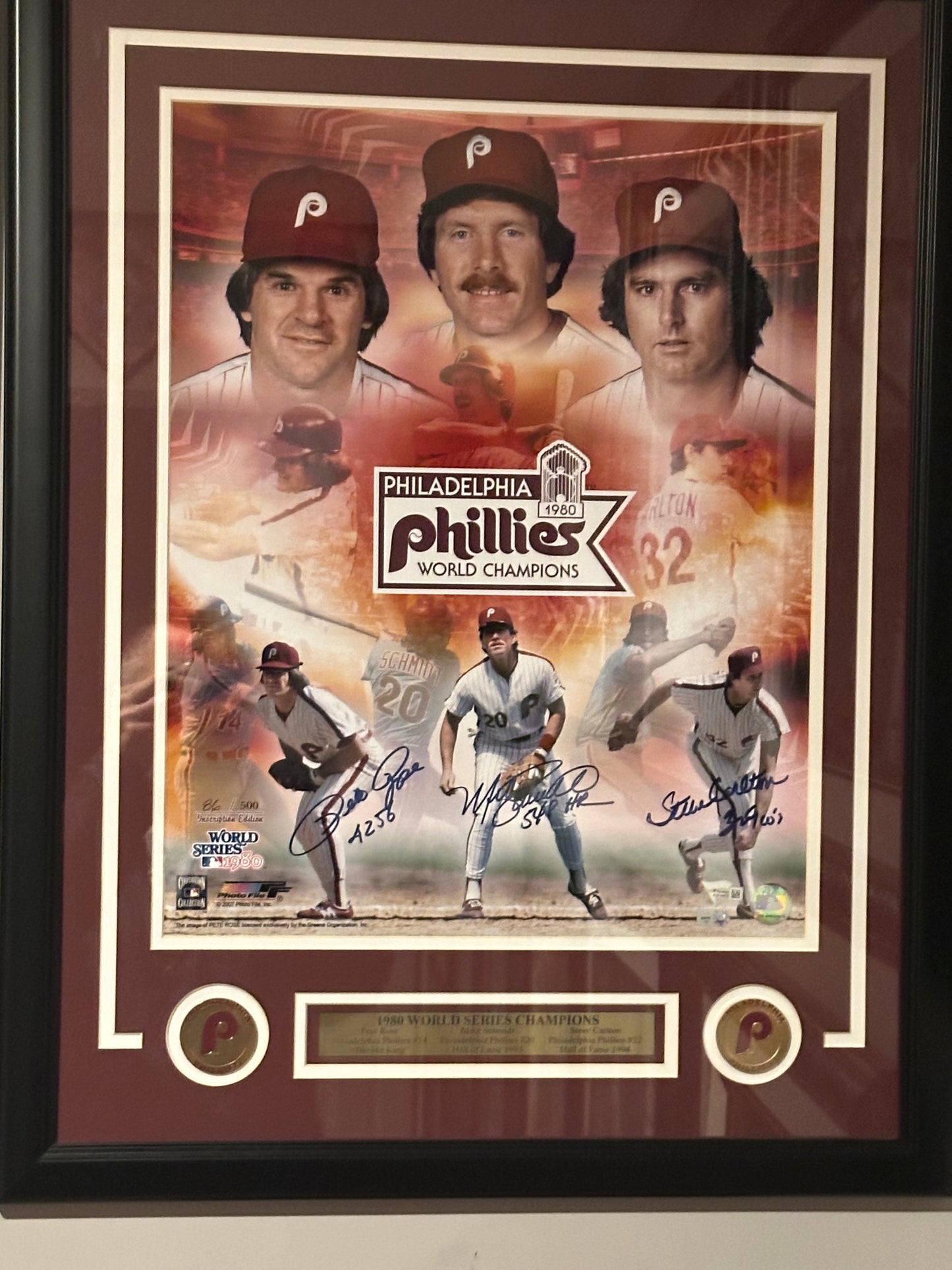 Mike Schmidt, Carlton, Rose Signed 16x20 Photo Framed Phillies MLB