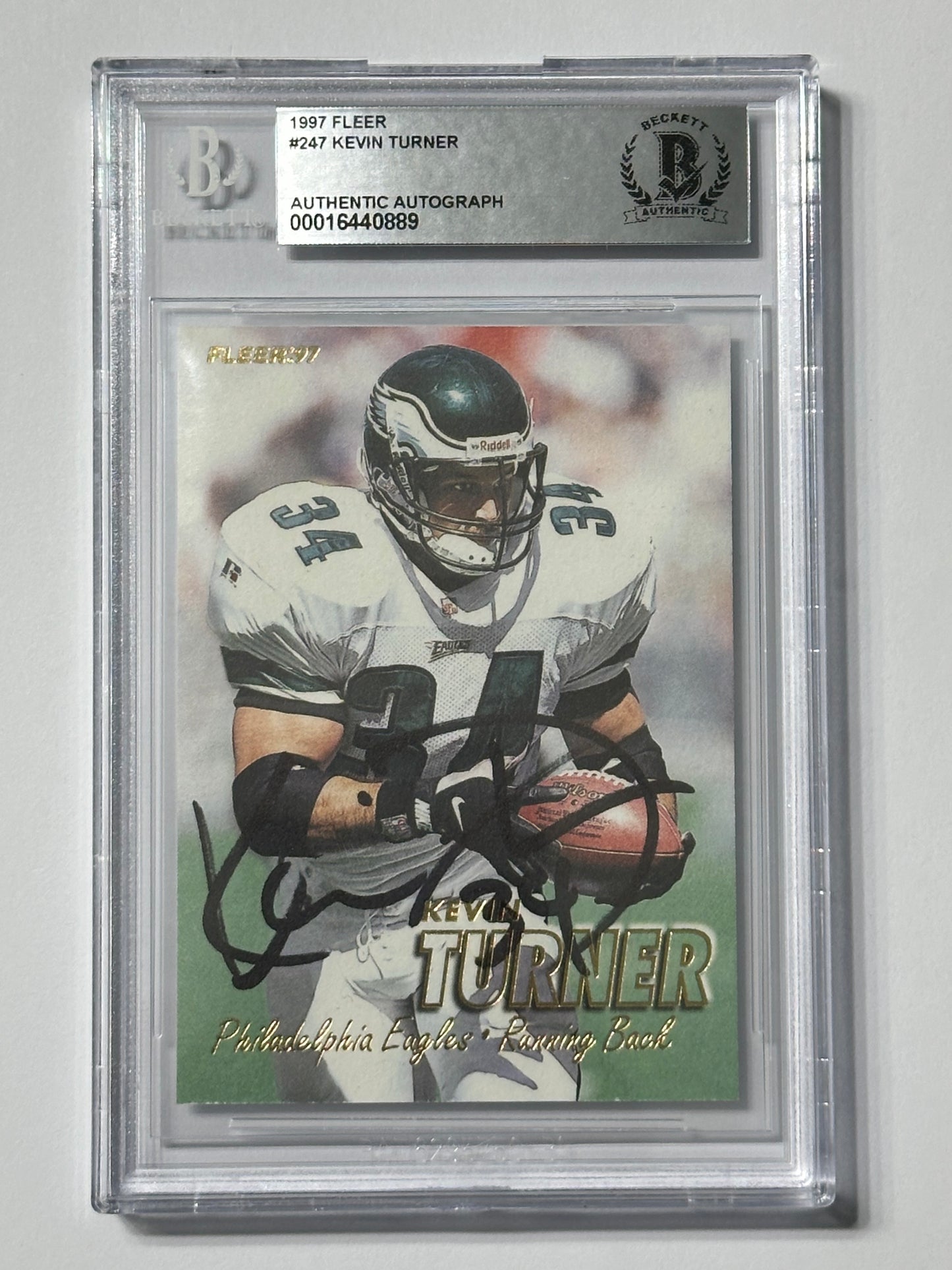 Kevin Turner 1997 Fleer Eagles Signed Football Card - Beckett