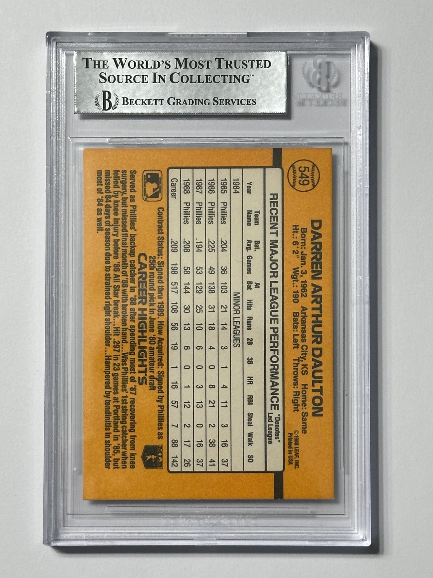 Darren Daulton 1989 Donruss Phillies Signed Baseball Card - Beckett