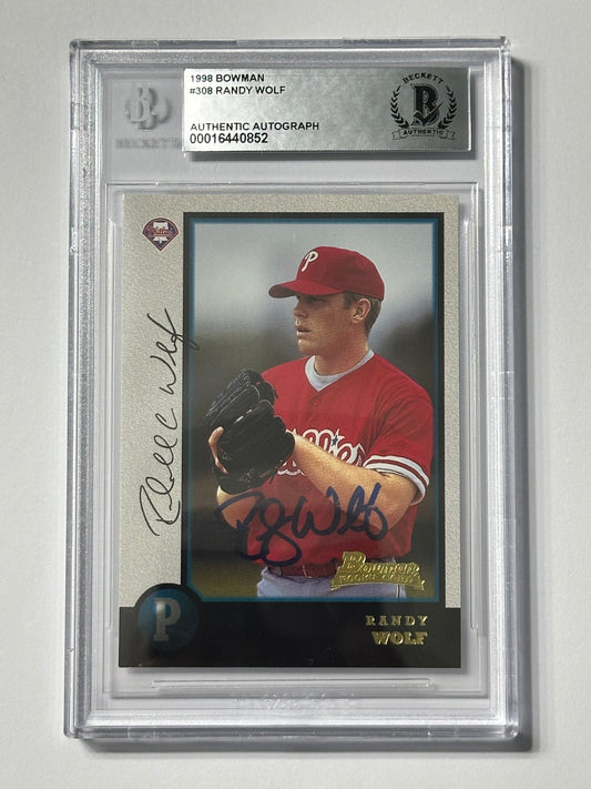 Randy Wolf 1998 Bowman Rookie Phillies Signed Baseball Card - Beckett