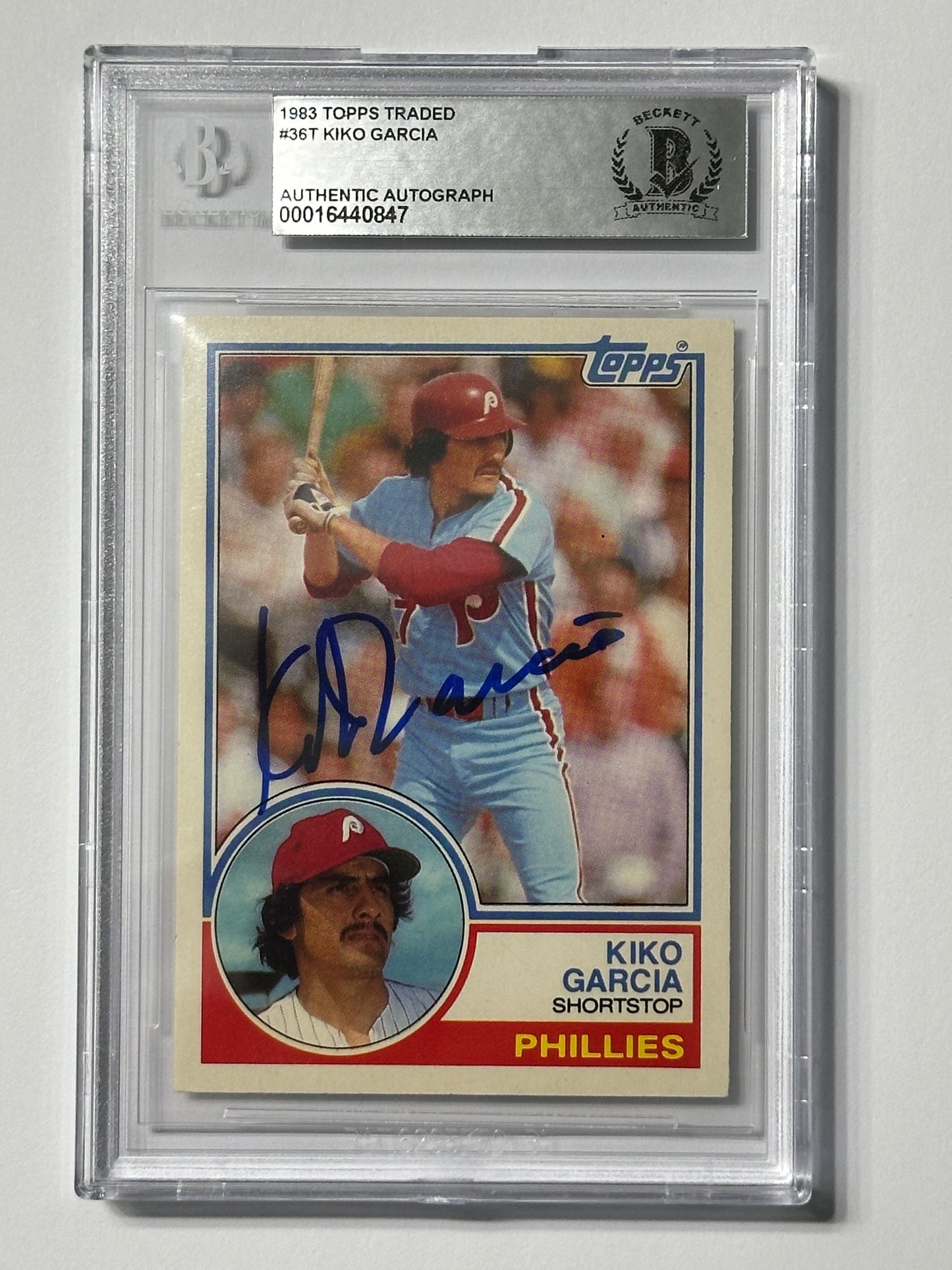 Kiko Garcia 1983 TT Phillies Signed Baseball Card - Beckett