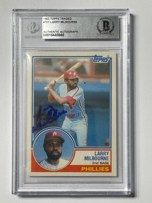 Larry Milbourne 1983 TT Phillies Signed Baseball Card - Beckett