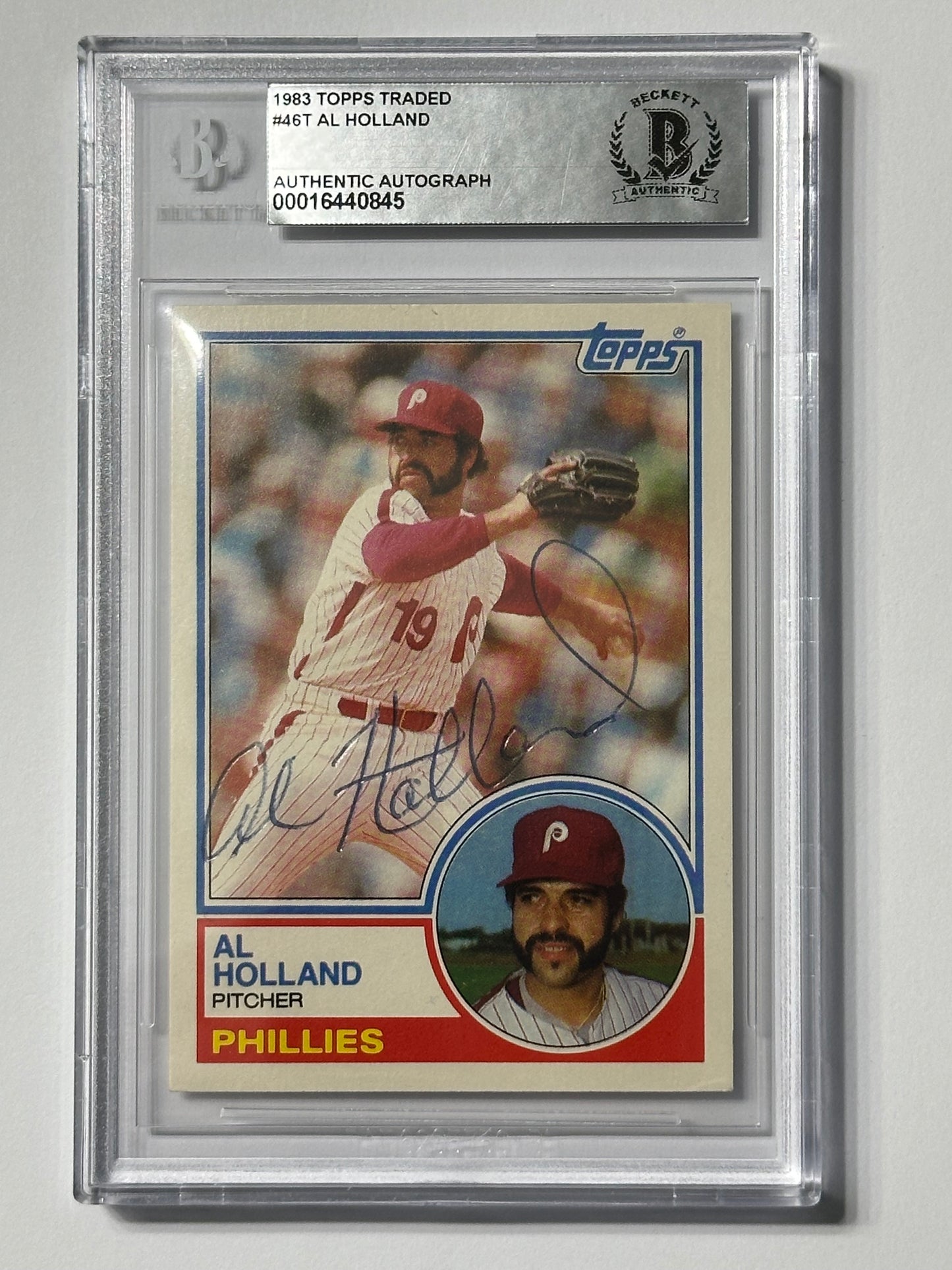 Al Holland 1983 TT Phillies Signed Baseball Card - Beckett