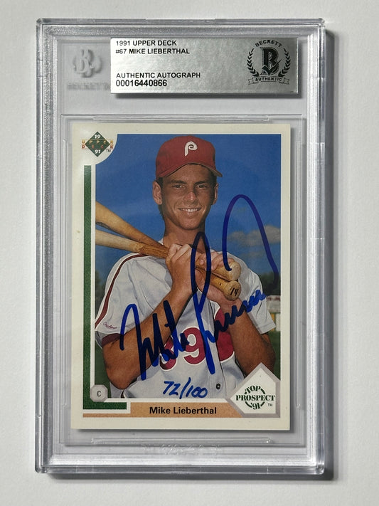 Mike Lieberthal 1991 UD Phillies Signed Baseball Card - Beckett