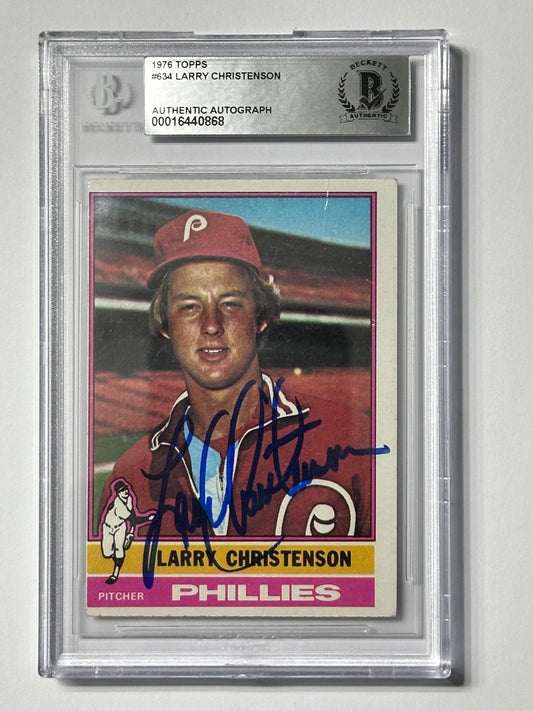 Larry Christenson 1976 Topps Phillies Signed Baseball Card - Beckett