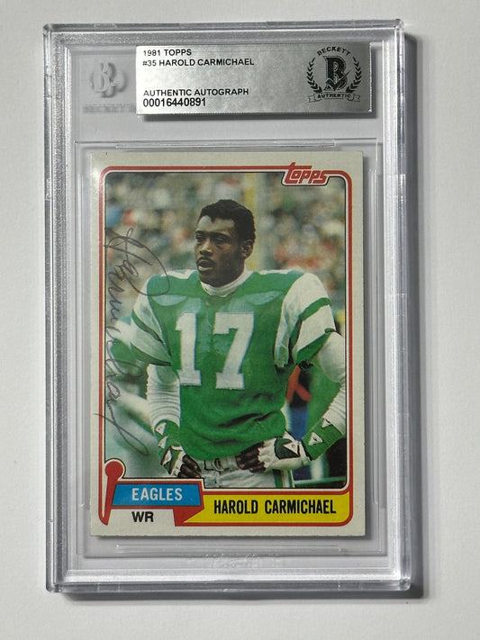 Harold Carmichael 1981 Topps Eagles Signed Football Card - Beckett