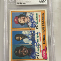 Mike Schmidt Reggie Jackson Ogilvie 1981 Topps #2 Signed Baseball Card - Beckett Phillies