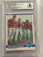 
              Pete Rose, Morgan, Perez 1984 Fleer Signed Baseball Card - Beckett Phillies
            