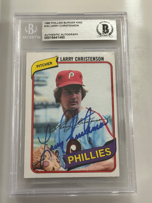 Larry Christenson 1980 BK Topps Phillies Signed Baseball Card - Beckett