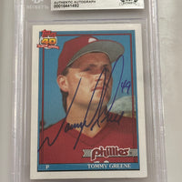 Tommy Greene 1991 Topps Phillies Signed Baseball Card - Beckett