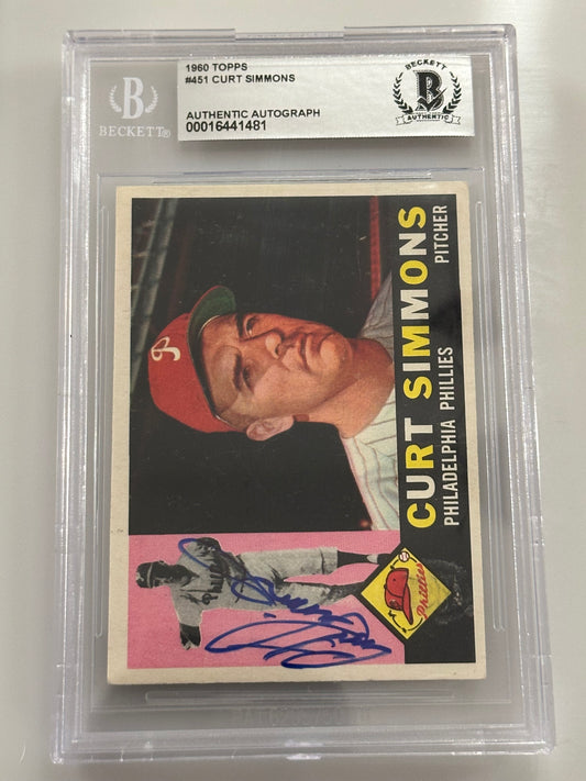 Curt Simmons 1960 Topps Phillies Signed Baseball Card - Beckett