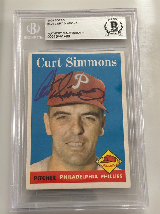 Curt Simmons 1958 Topps Phillies Signed Baseball Card - Beckett