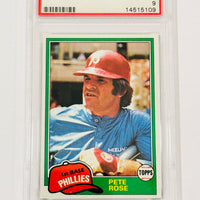 Pete Rose 1981 Topps Phillies Baseball Card PSA 9