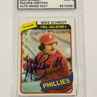 Mike Schmidt 1980 Topps Signed Phillies Baseball Card PSA Auto 9