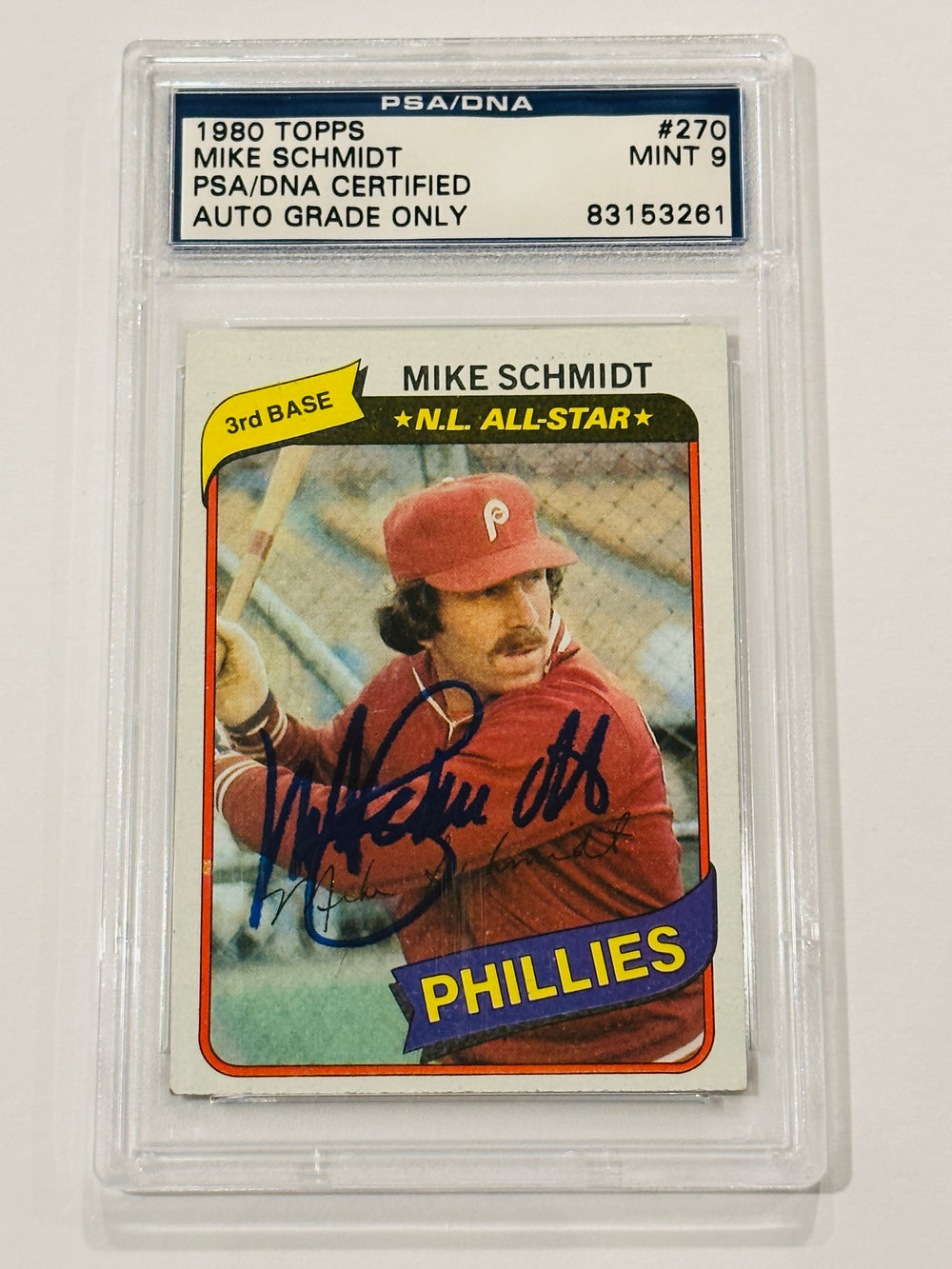 Mike Schmidt 1980 Topps Signed Phillies Baseball Card PSA Auto 9