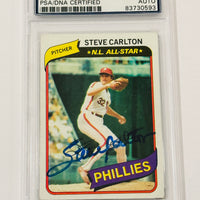 Steve Carlton 1980 Topps Signed Phillies Baseball Card PSA