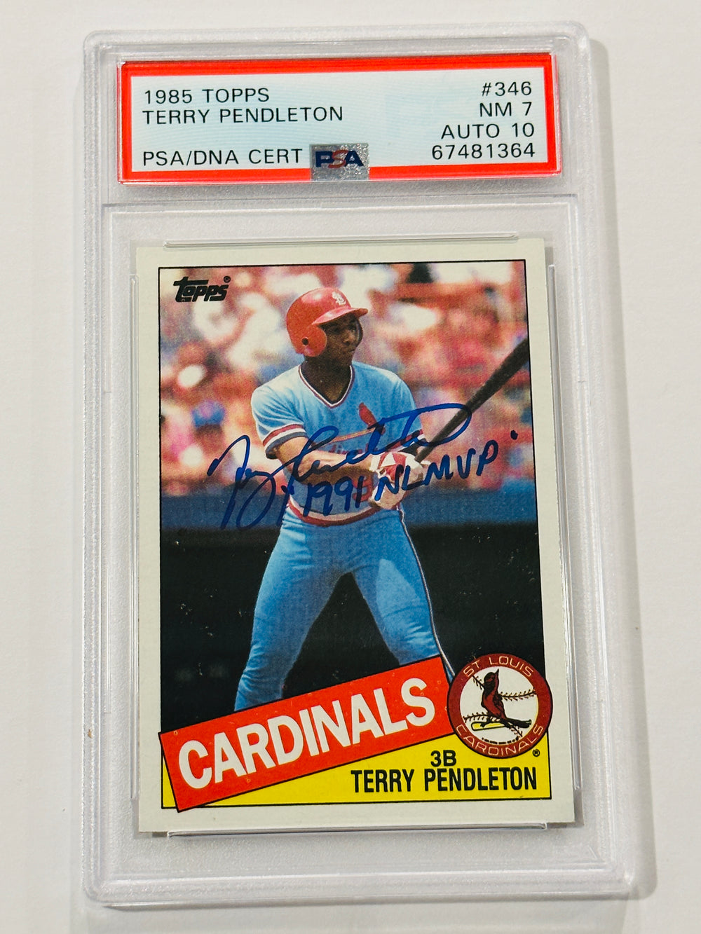 Terry Pendleton 1985 Topps Signed Cardinals Rookie Card PSA 7, Auto 10