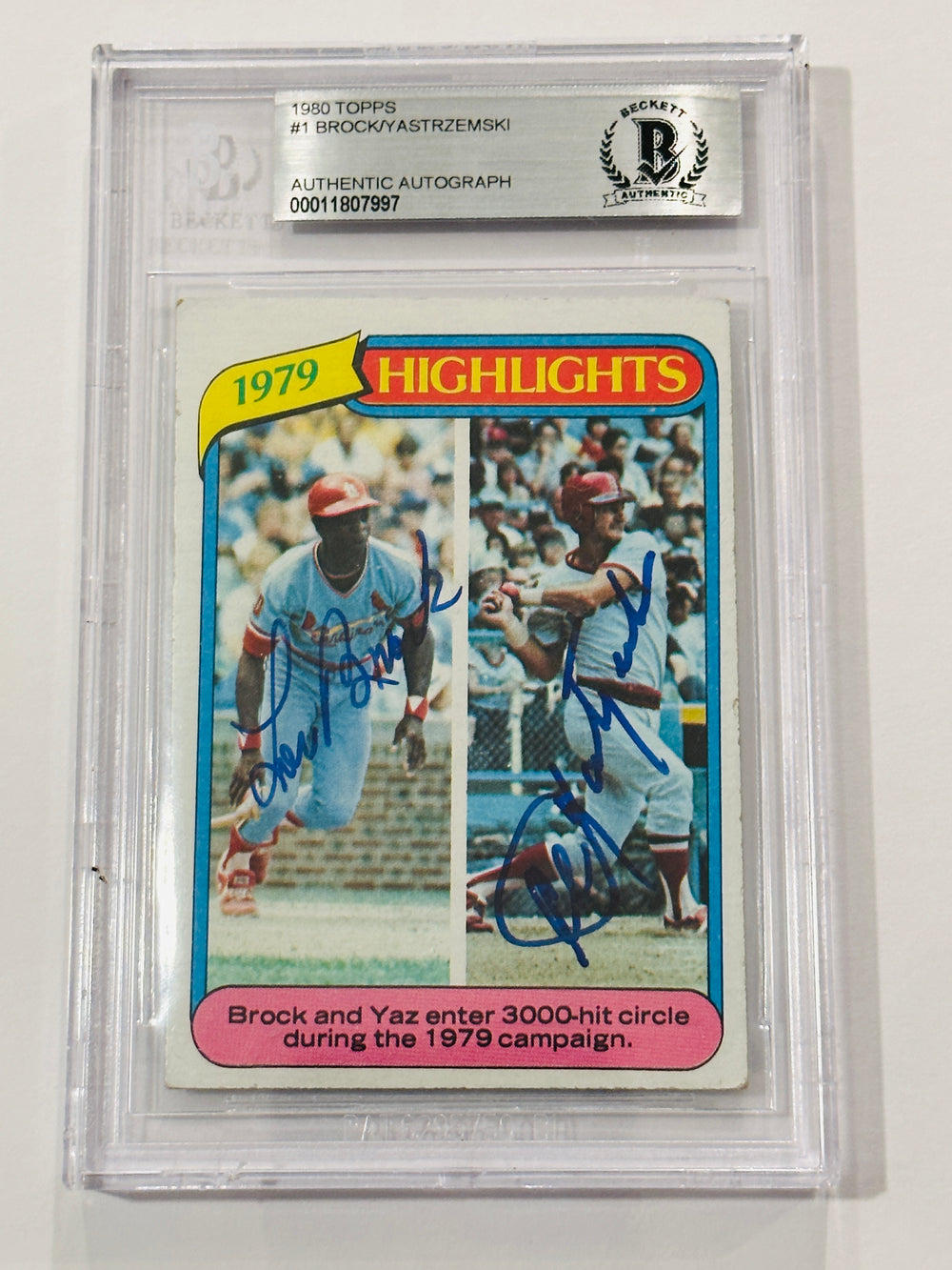Lou Brock Carl Yastrzemski Dual Signed 1980 Topps RB Baseball Card Beckett