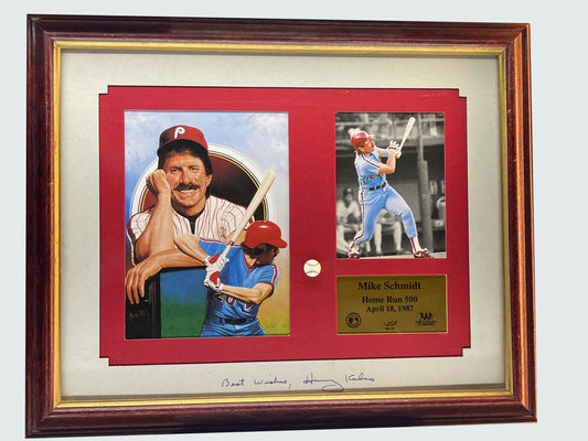 Mike Schmidt Framed Audio 500 HR Call Signed by Harry Kalas Framed.