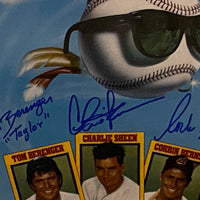 Major League Signed Framed Poster Charlie Sheen, Berenger, Bersen Steiner