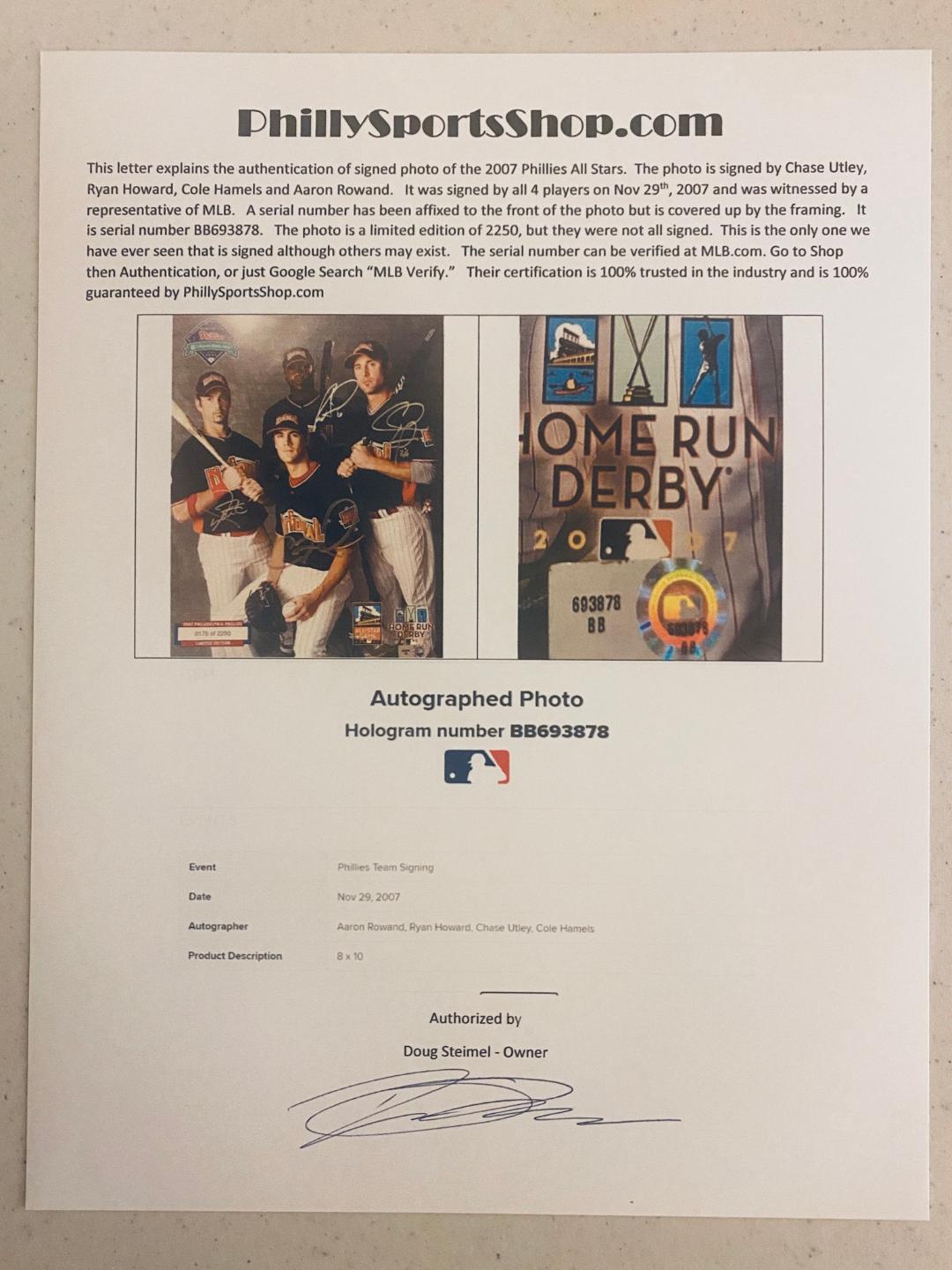 Chase Utley, Ryan Howard, Phillies Signed Framed Photo MLB